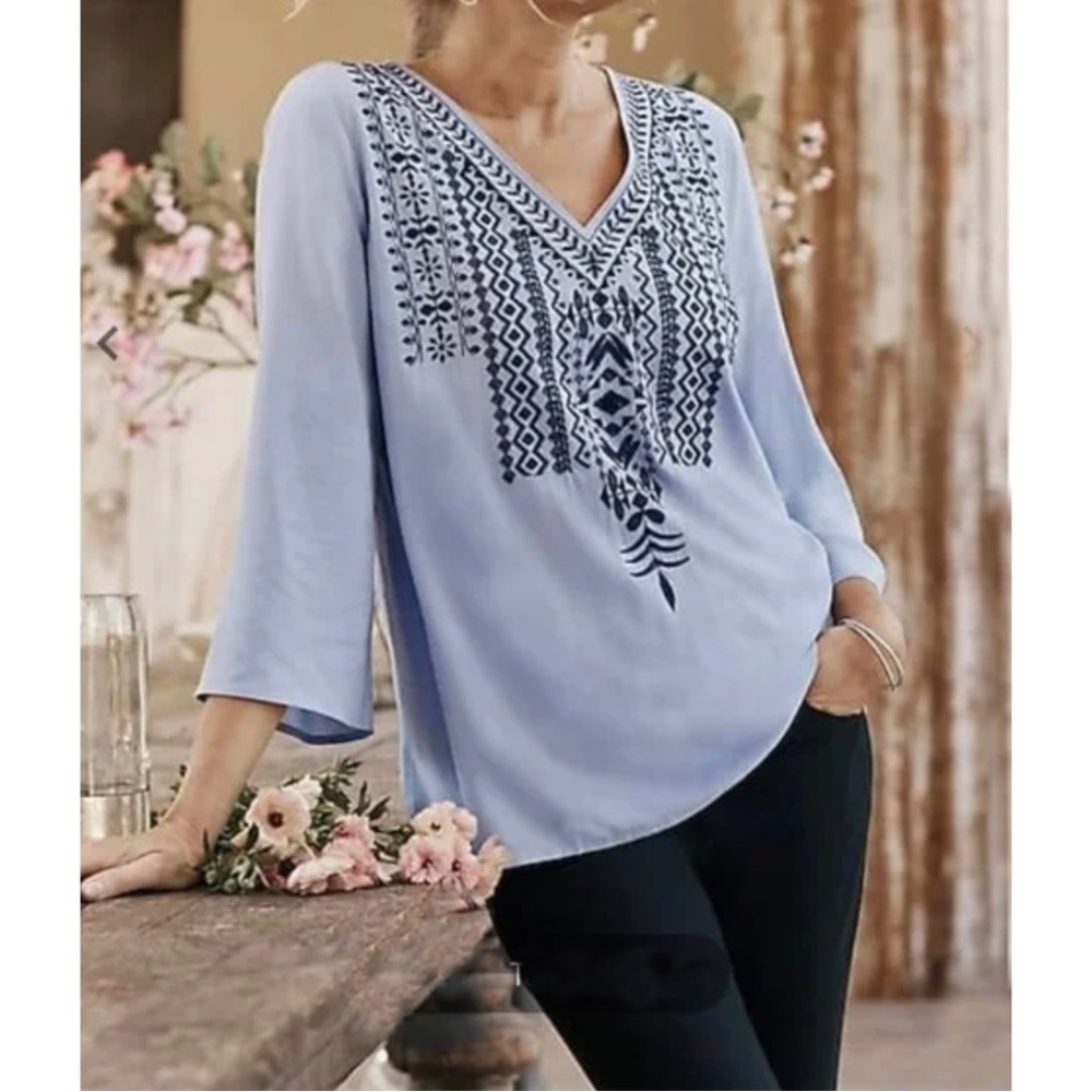J.Jill embroidered v-neck top